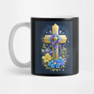 Gold Cross With Flowers Mug